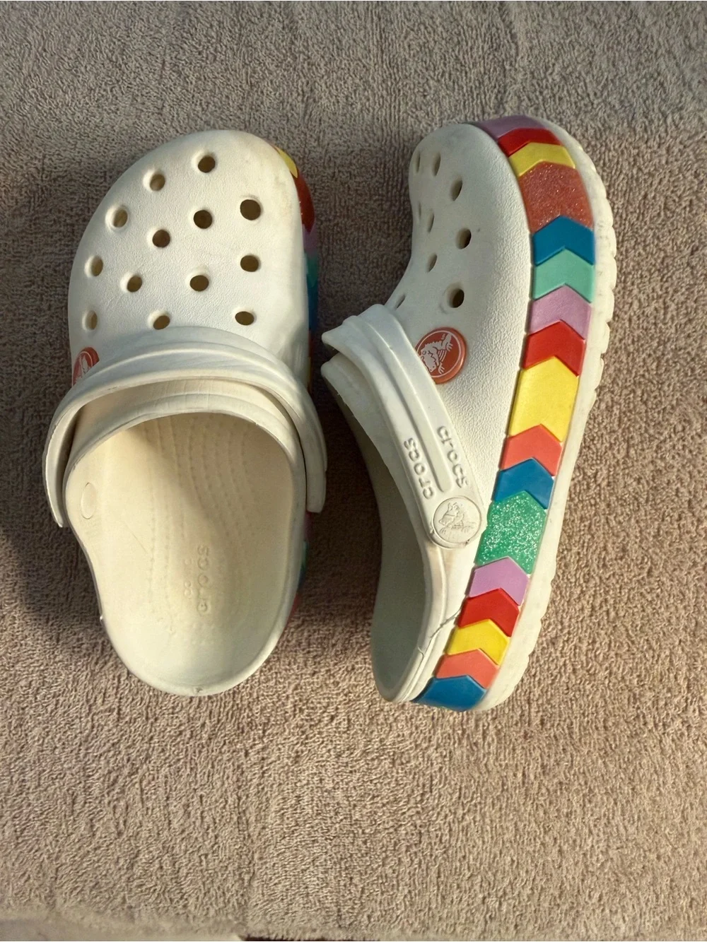 CROCS Kids White Clogs with Multicolor Sides